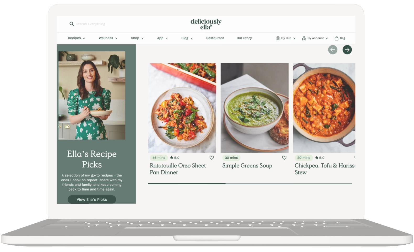 Desktop mockup of Deliciously Ella homepage