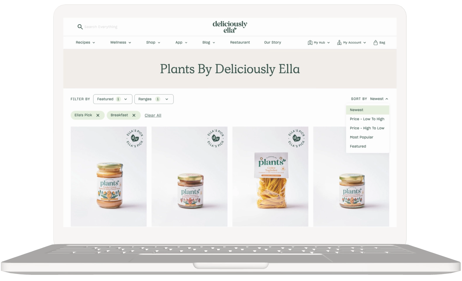 Desktop mockup of Deliciously Ella product listing page