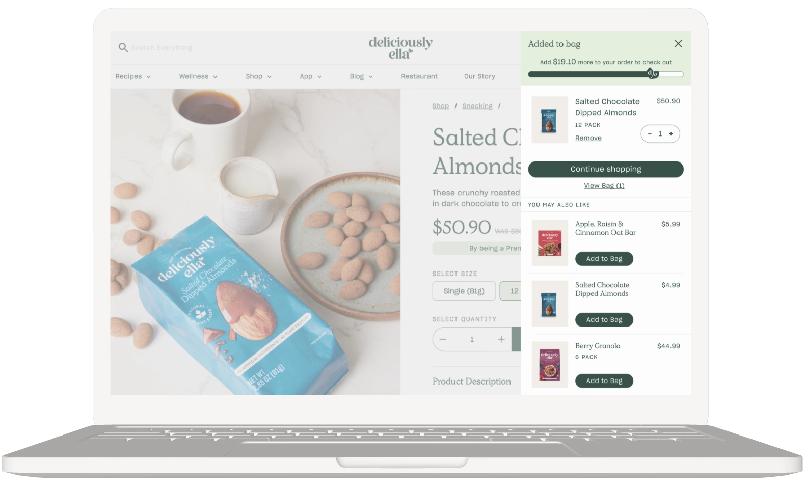 Desktop mockup of Deliciously Ella shopping cart