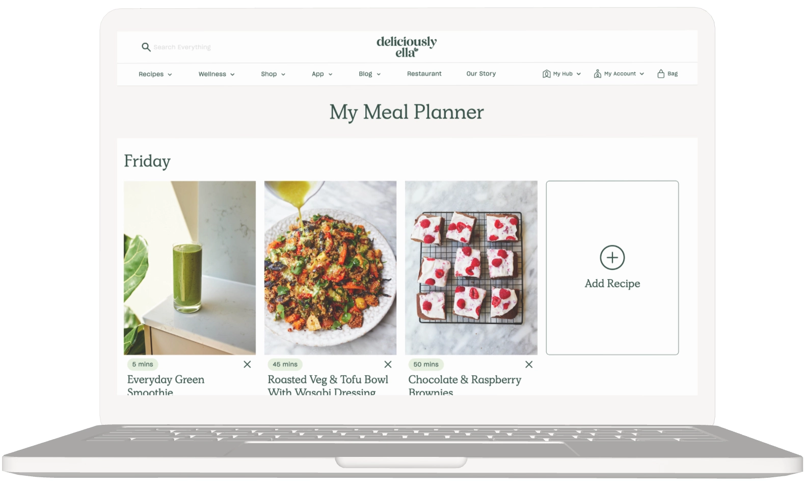 Desktop mockup of Deliciously Ella meal planner page