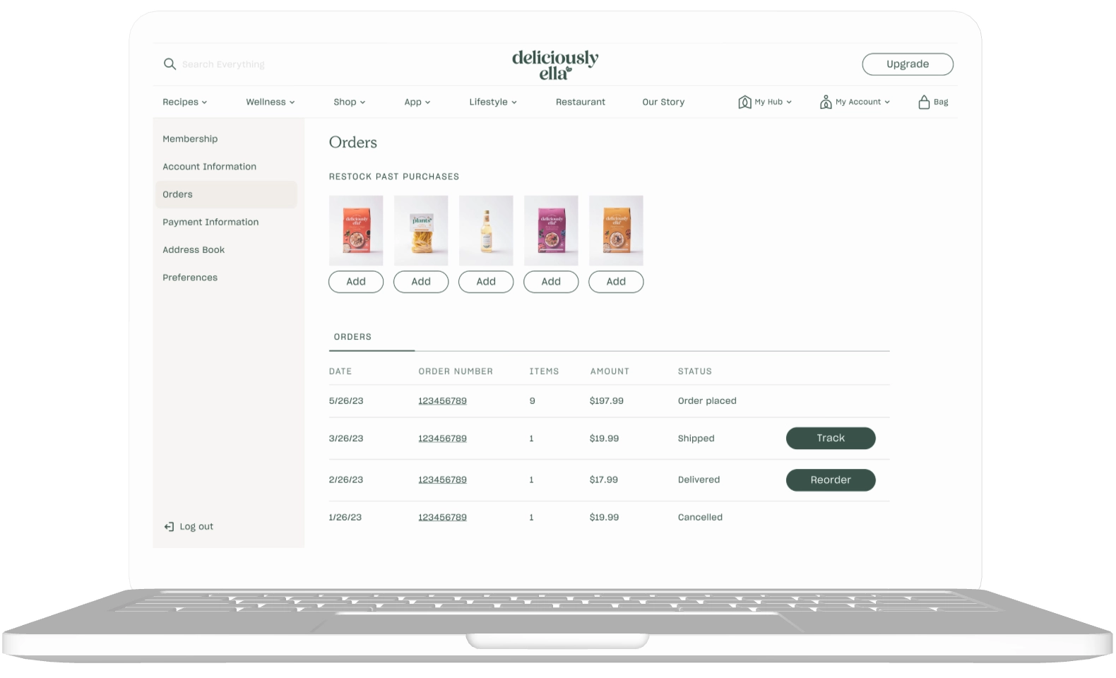 Desktop mockup of Deliciously Ella account settings