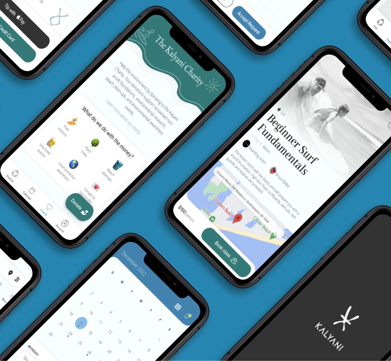 Mobile mockups of Kalyani app experience