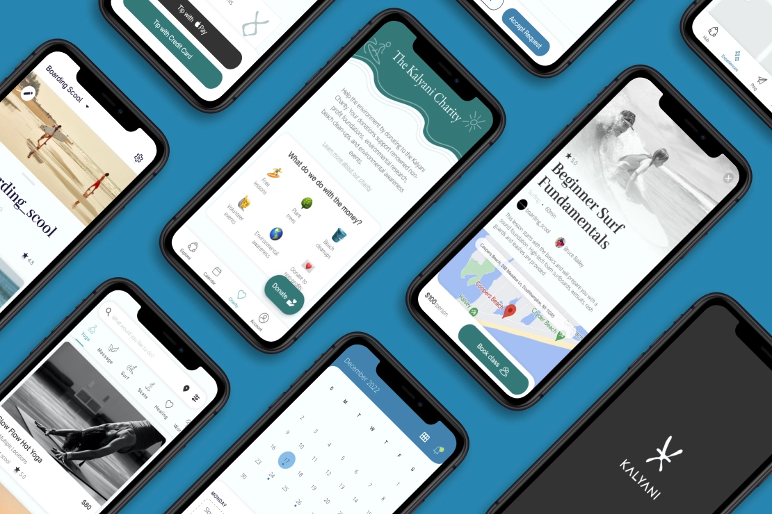 Mobile mockups of Kalyani app experience