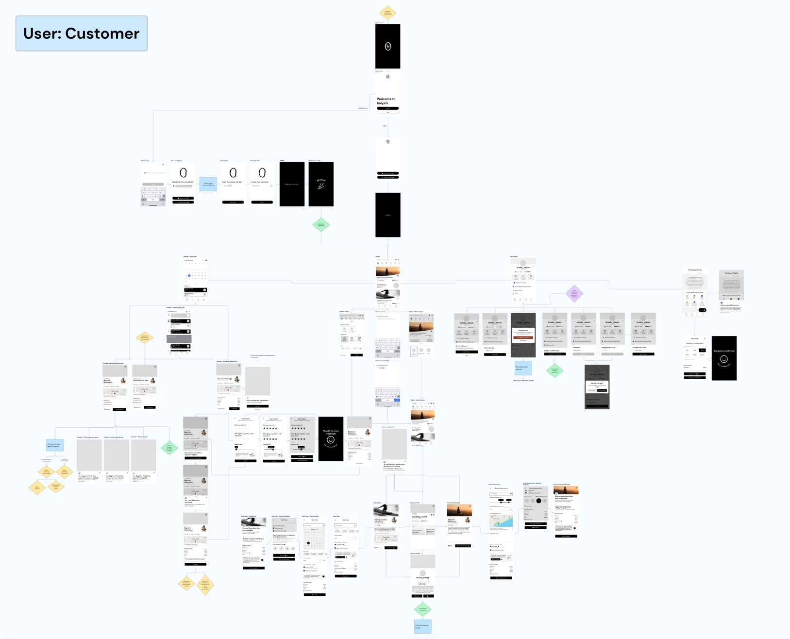 Kalyani's sitemap for the customer-facing platform