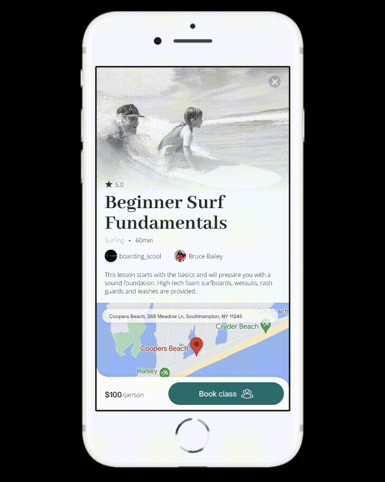 GIF showing the flow for booking an experience on Kalyani