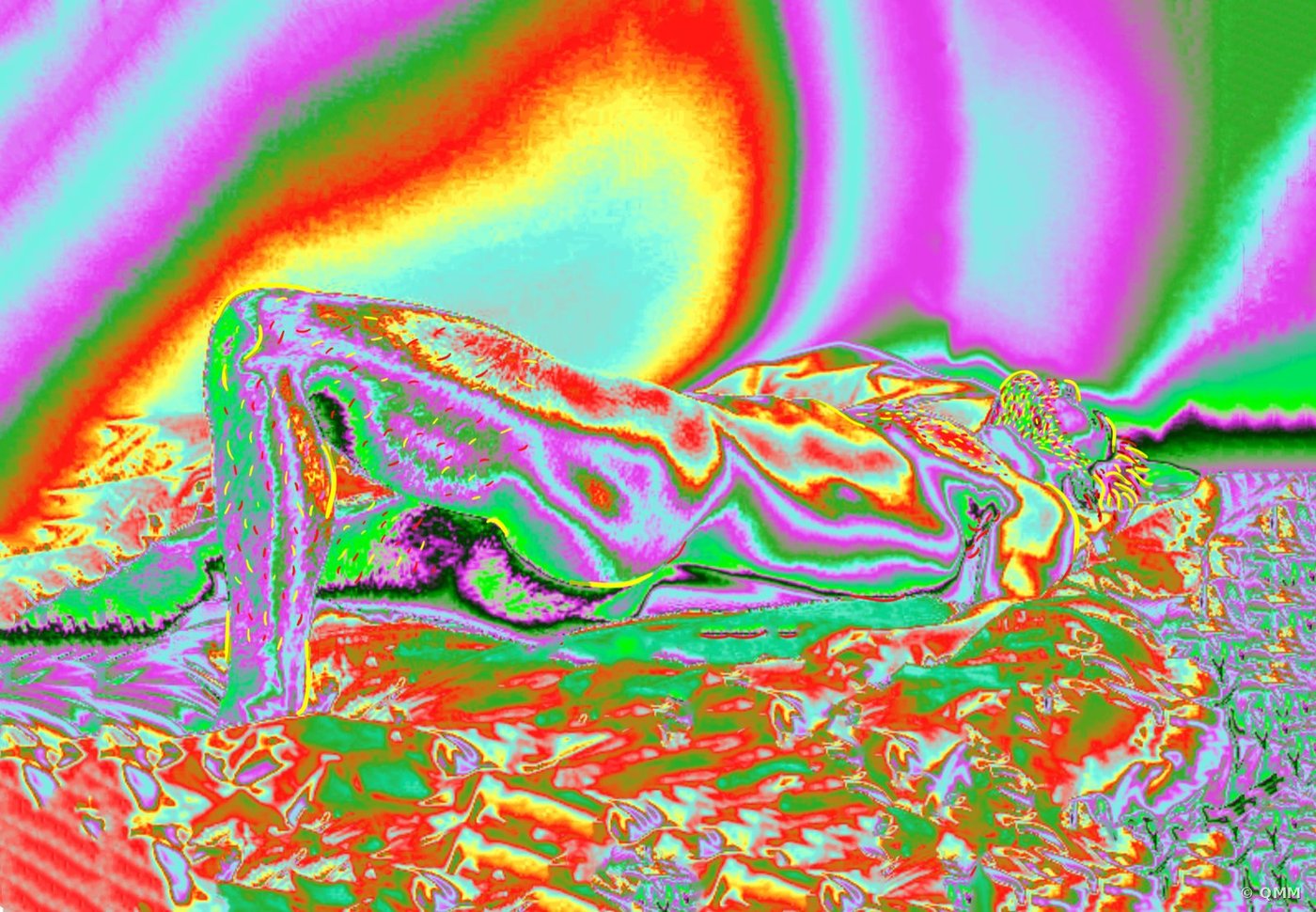 in bed, art by QMM
