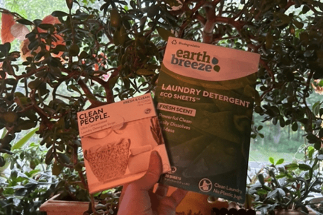 Clean People and Earth Breeze laundry detergent sheets compared side by side.