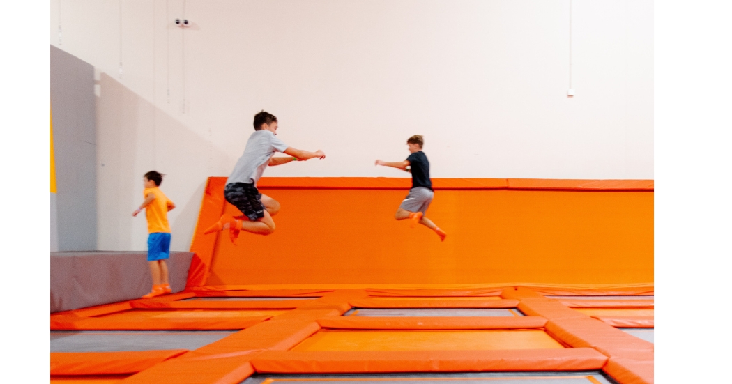 Big Air Columbus ledge jump into the trampoline court