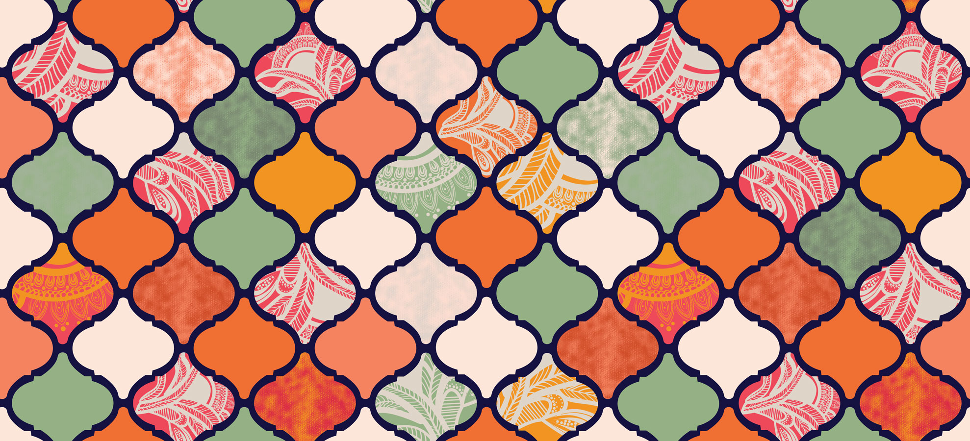 Moroccan inspired tile design in yellow, orange, red and beige