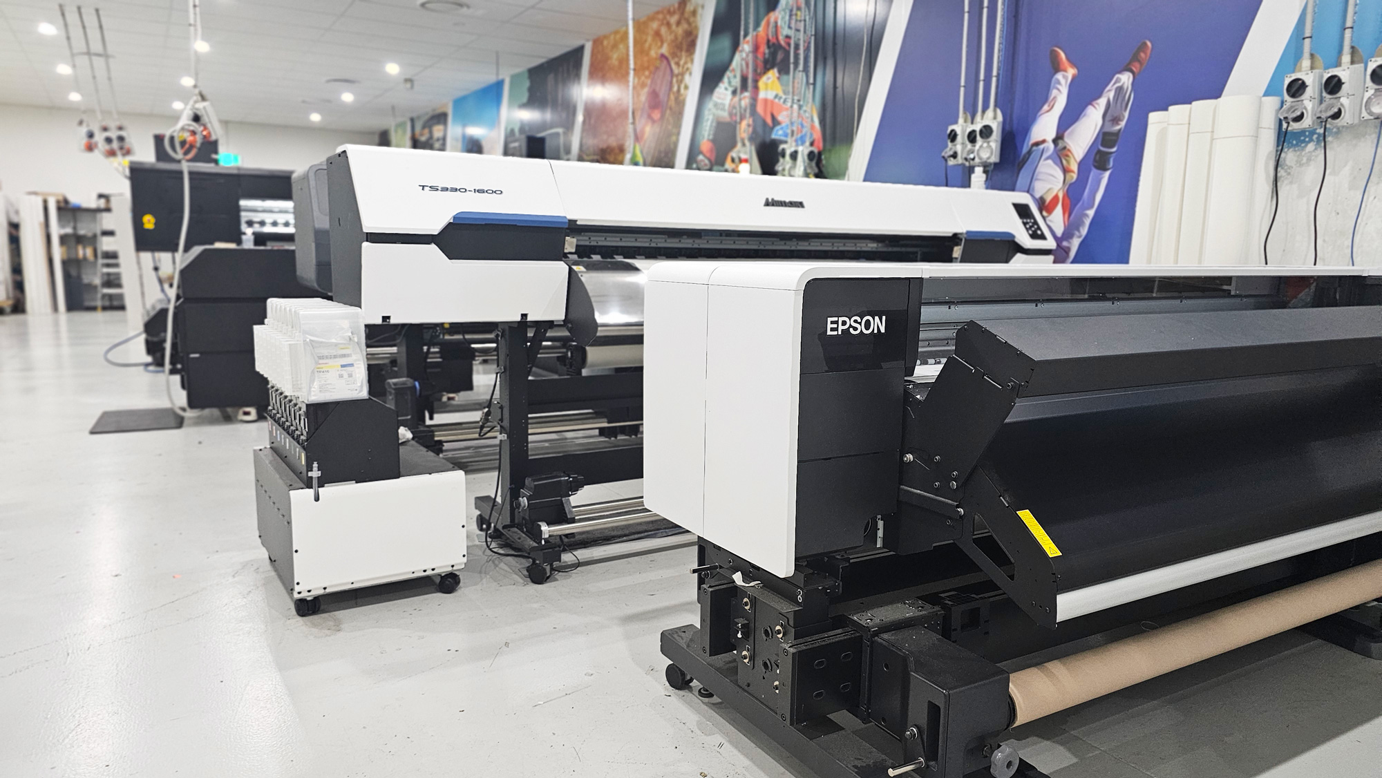 Photo of the digital print machines in the Mereton Textiles factory