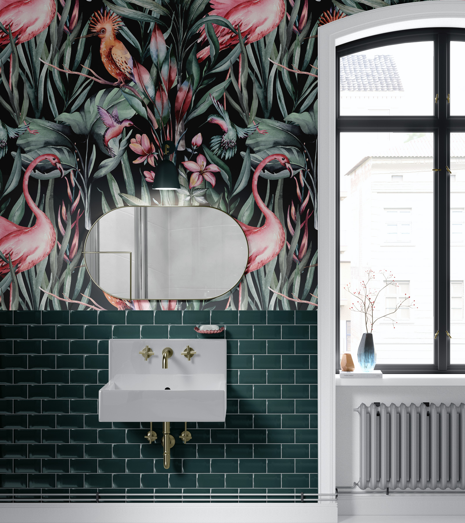 Palm Party Tropical Flamingo & Palm Design | Mereton Textiles