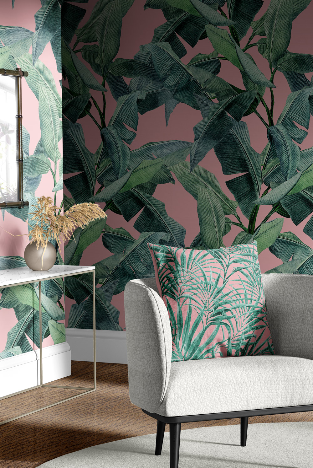 Viva La Palma Tropical Palm Design on Blush | Mereton Textiles