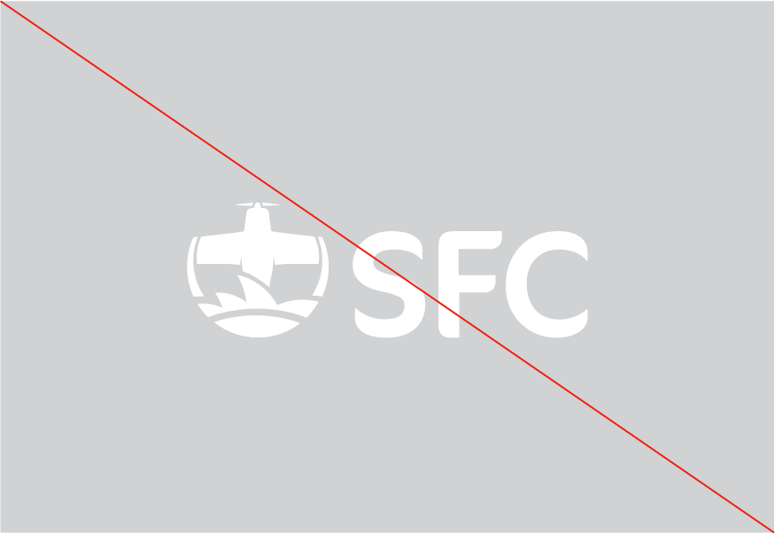 SFC Logo with Red Diagonal Line on grey backgound