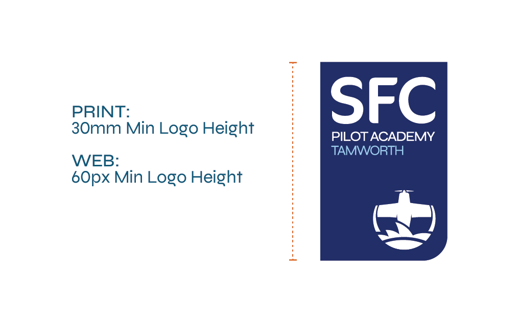 SFC Pilot Academy Tamworth Logo Layout with size specifications