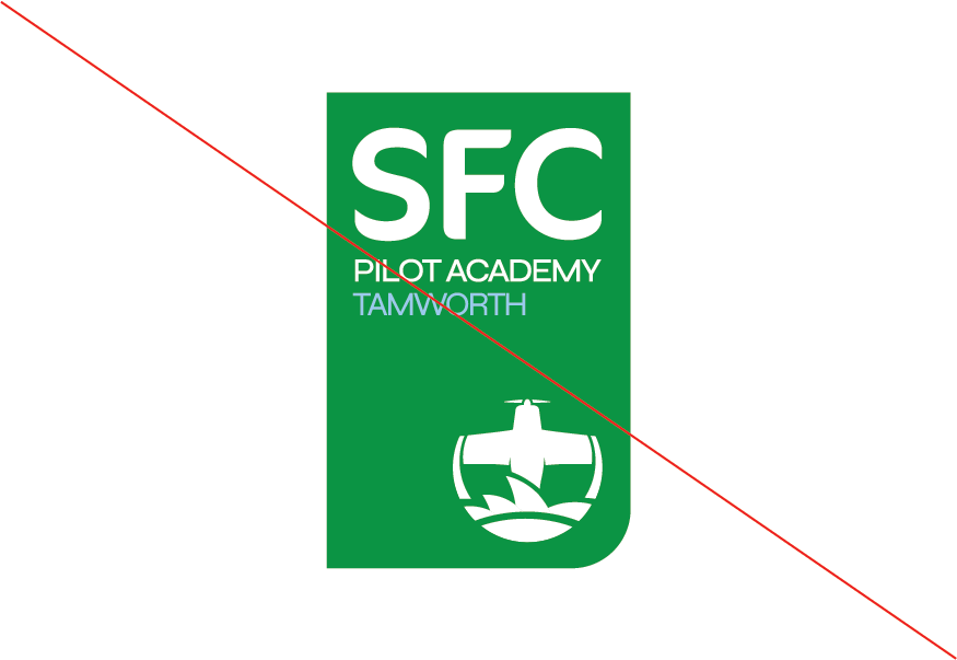 SFC Logo with Red Diagonal Line on a Green and white background