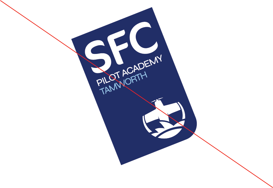 Slanted SFC Pilot Academy Tamworth Logo with Red Diagonal Line