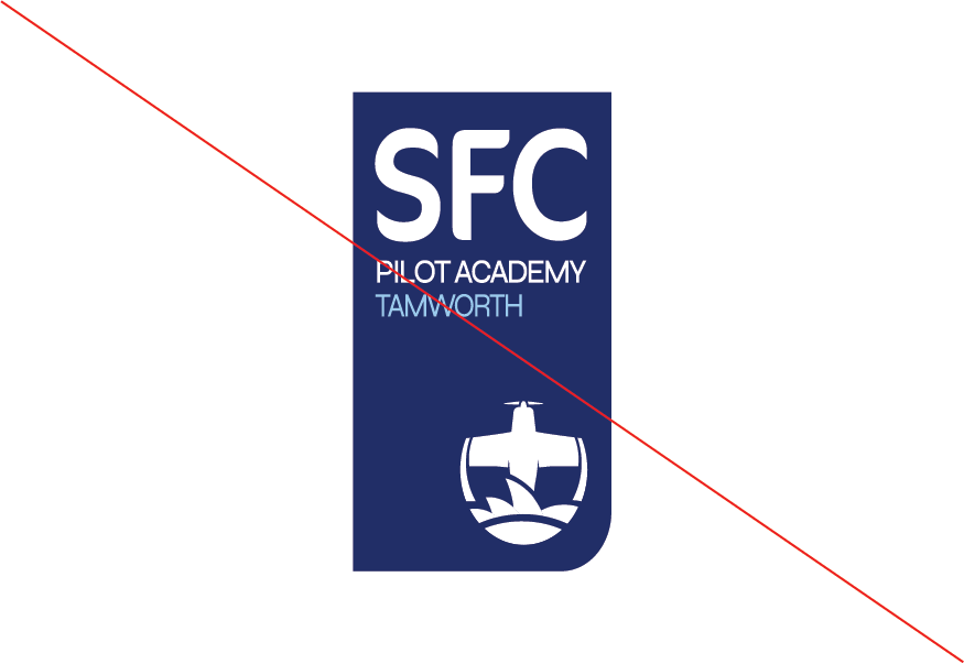 SFC Pilot Academy Tamworth Logo with Red Diagonal Line on white backgound