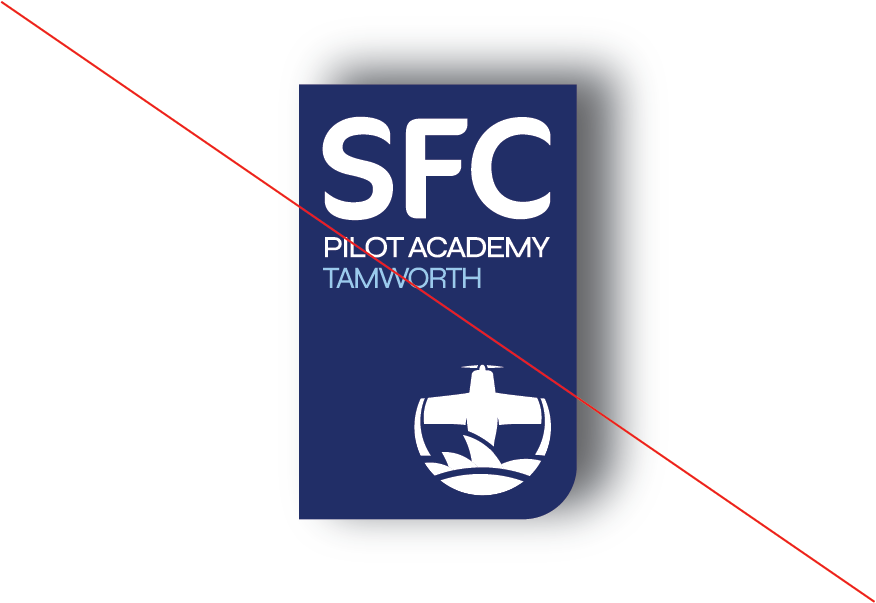 SFC Pilot Academy Tamworth Logo with Red Diagonal Line in whte backgound with shadow