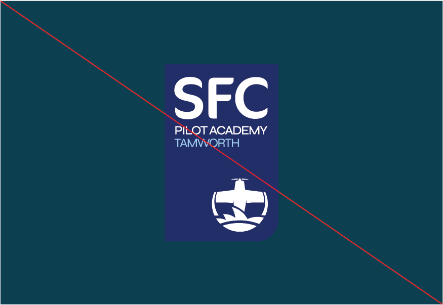 SFC Pilot Academy Tamworth Logo with Red Diagonal Line in blue backgound