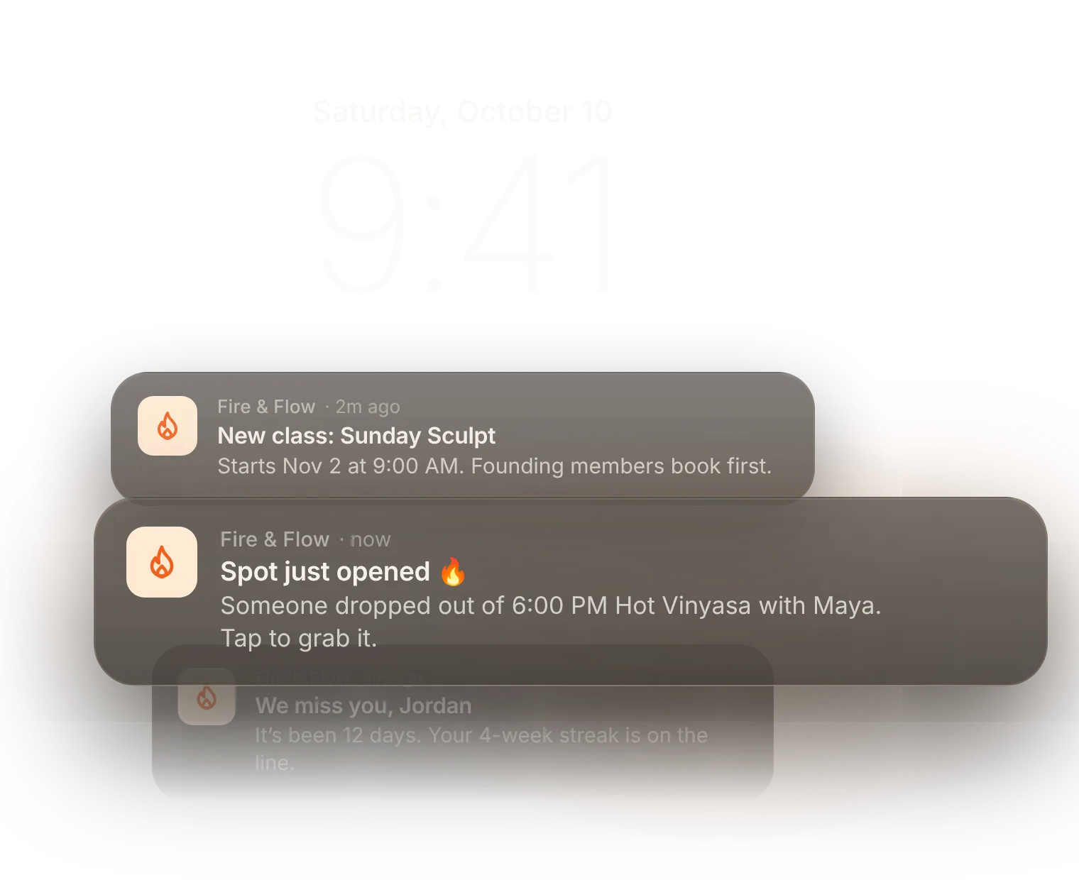 Push notifications from a studio on an iPhone lock screen