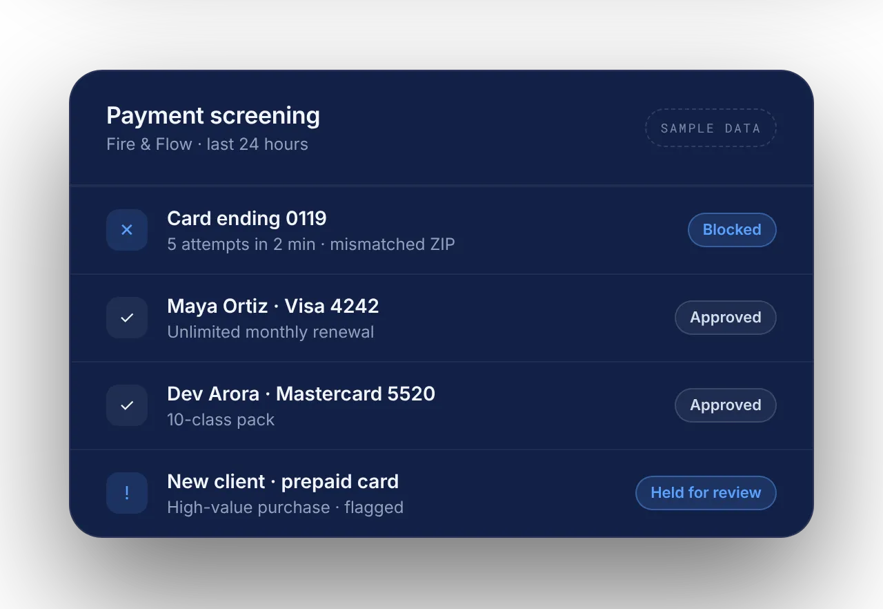 Payment screening with a blocked payment, sample data