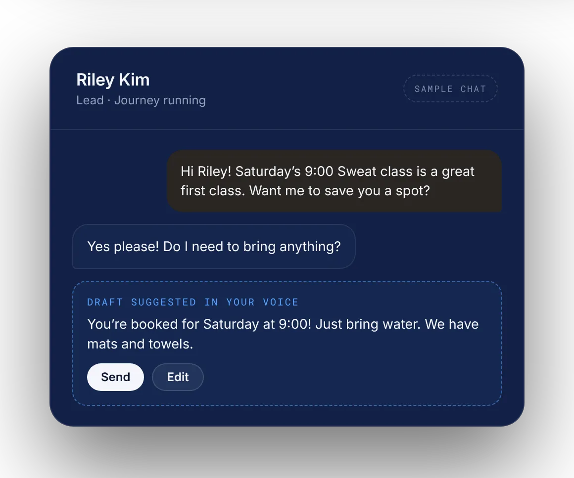 Two-way text conversation with a suggested reply, sample chat