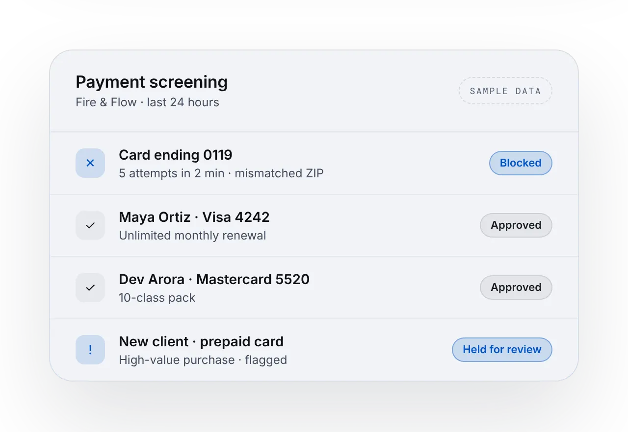 Payment screening with a blocked payment, sample data