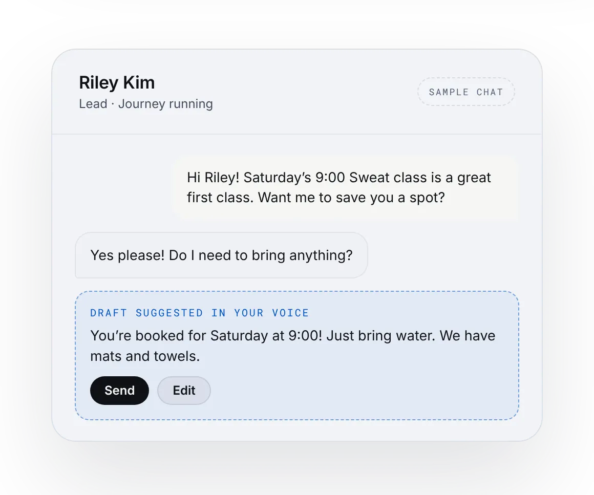 Two-way text conversation with a suggested reply, sample chat