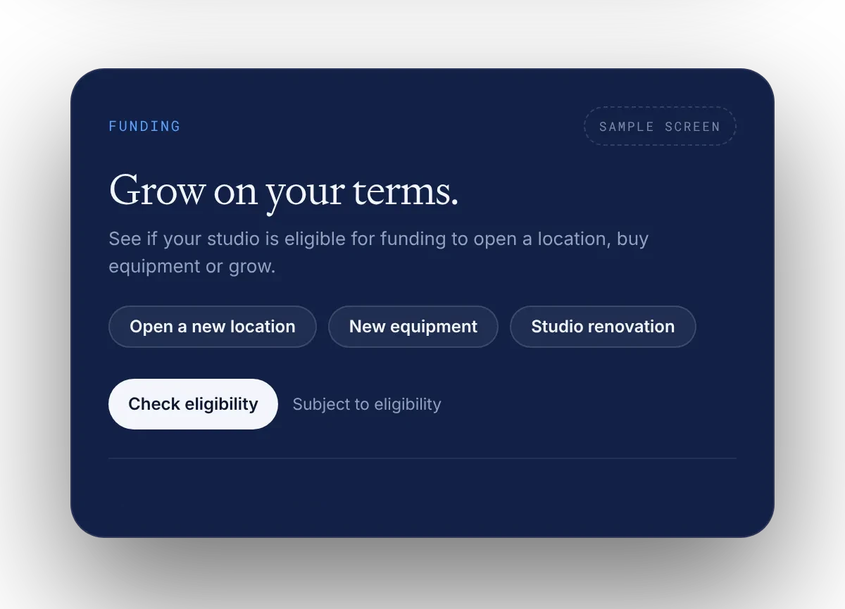 Growth funding screen with eligibility check, sample screen