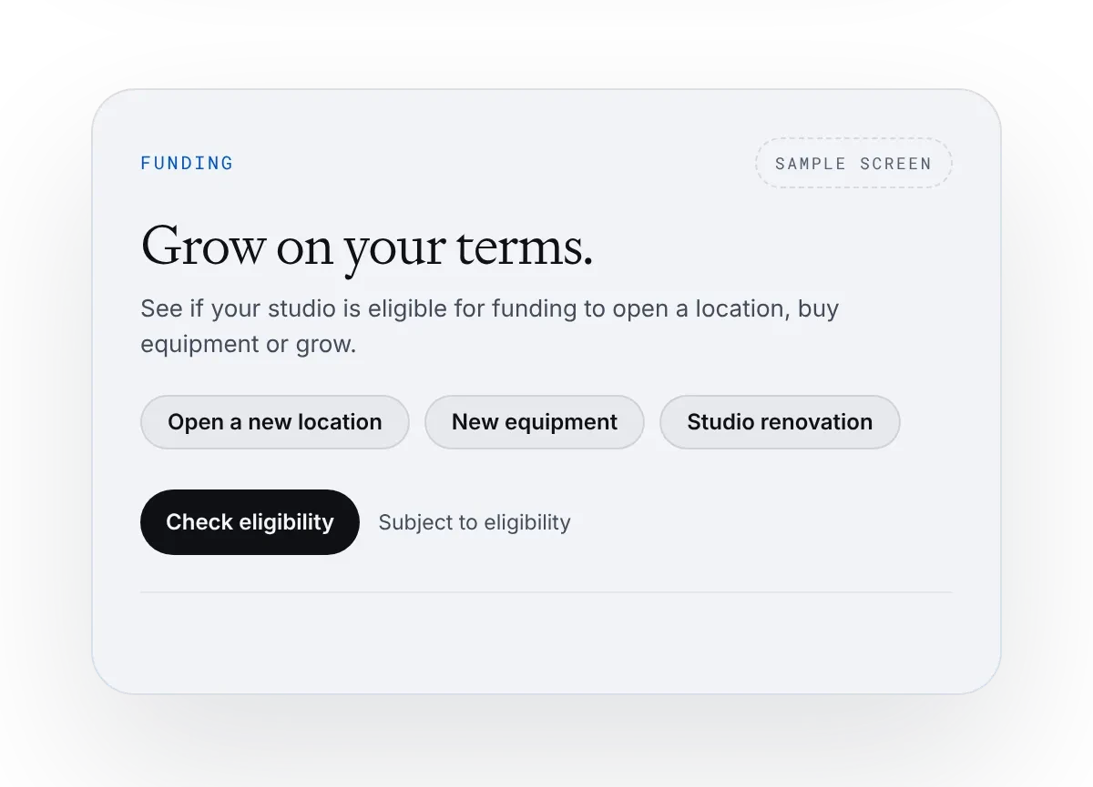 Growth funding screen with eligibility check, sample screen