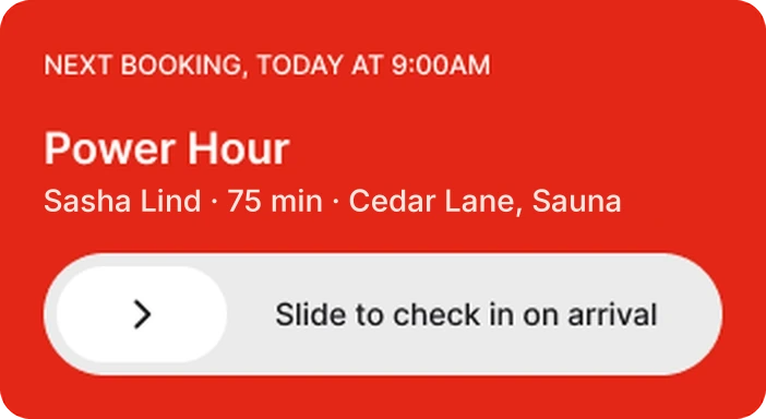 Slide to check in on arrival in the Walla member app