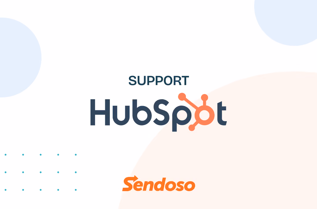HubSpot support logo with Sendoso brand name below on a white background with subtle shapes.