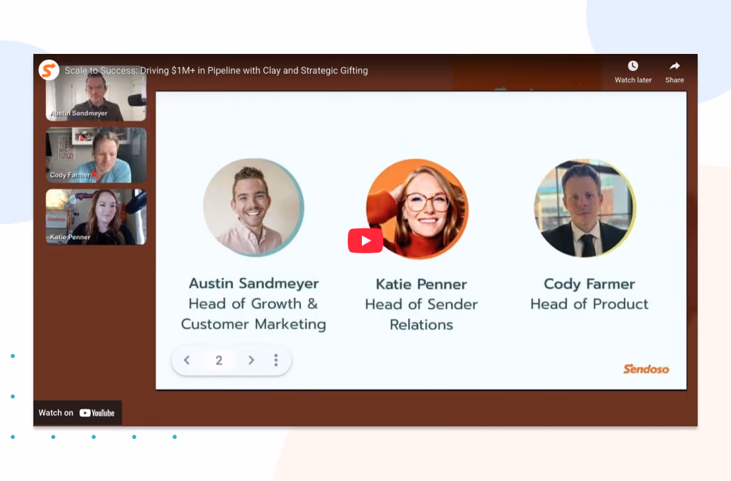 Video screen showing Austin Sandmeyer, Katie Penner, and Cody Farmer with their job titles in a webinar.