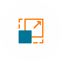 Icon with an orange square outline and an arrow pointing up-right from a blue square inside.