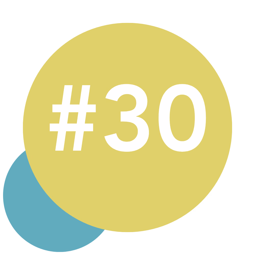Yellow circle with white text '#30' and a smaller blue circle overlapping behind it.