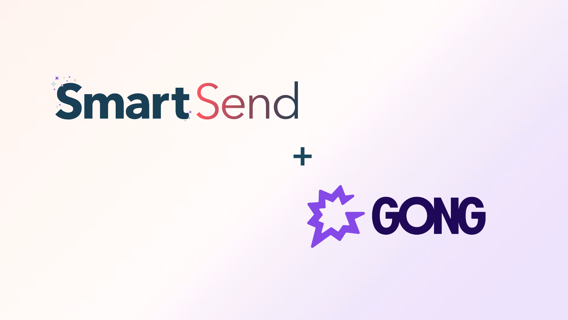 SmartSend logo with small sparkles plus the GONG logo with starburst icon on purple background.