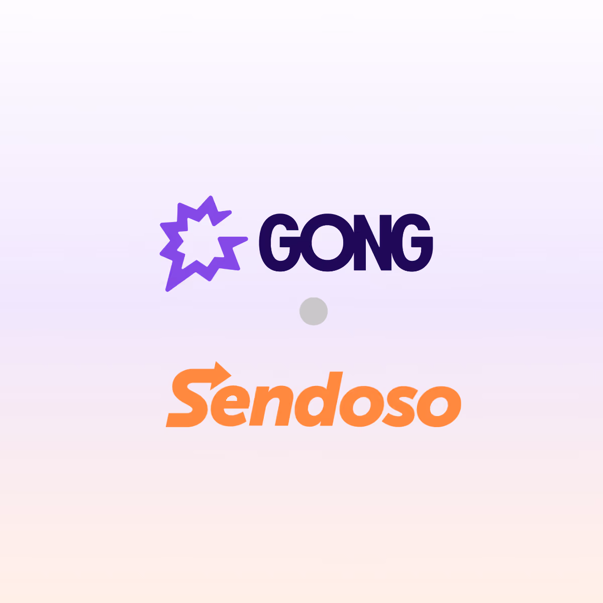 Purple Gong logo above orange Sendoso logo on light gradient background.