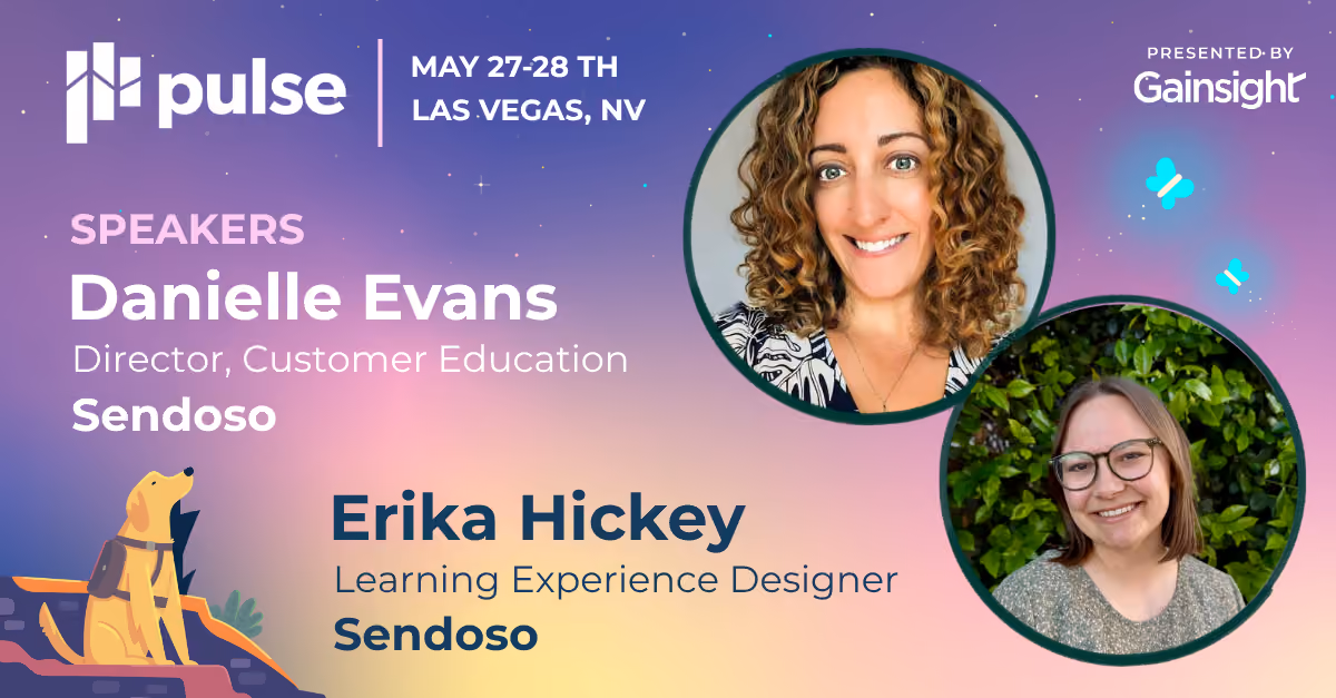 Event banner for Pulse May 27-28 Las Vegas with speakers Danielle Evans and Erika Hickey from Sendoso.