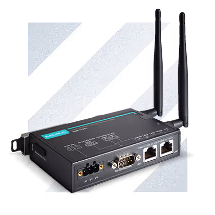 AWK-1137C, przemysłowe urządzenie WiFi typu Client firmy Moxa zwrócone w prawą stronę.