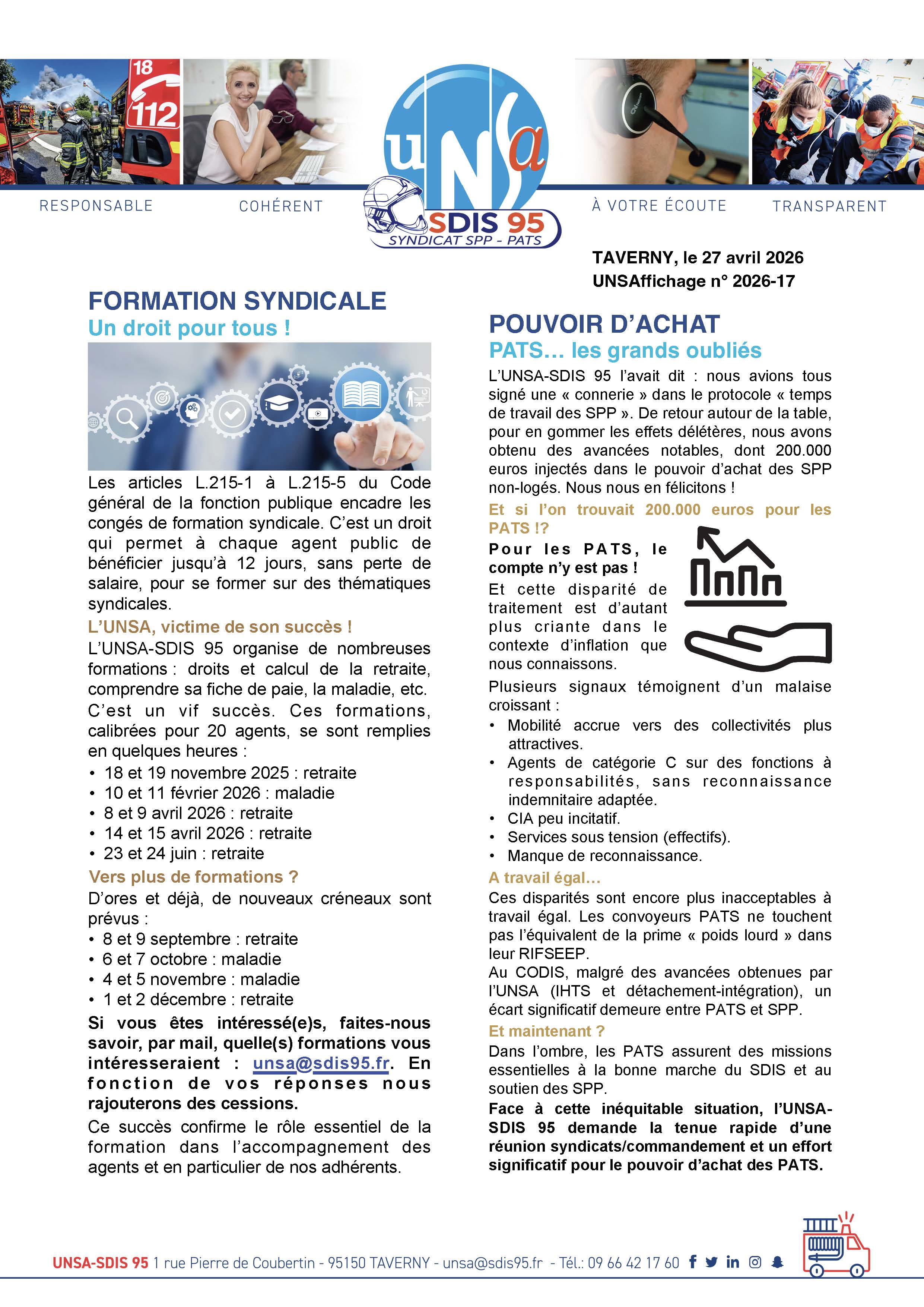 Formation syndicale et pouvoir d'achat des PATS