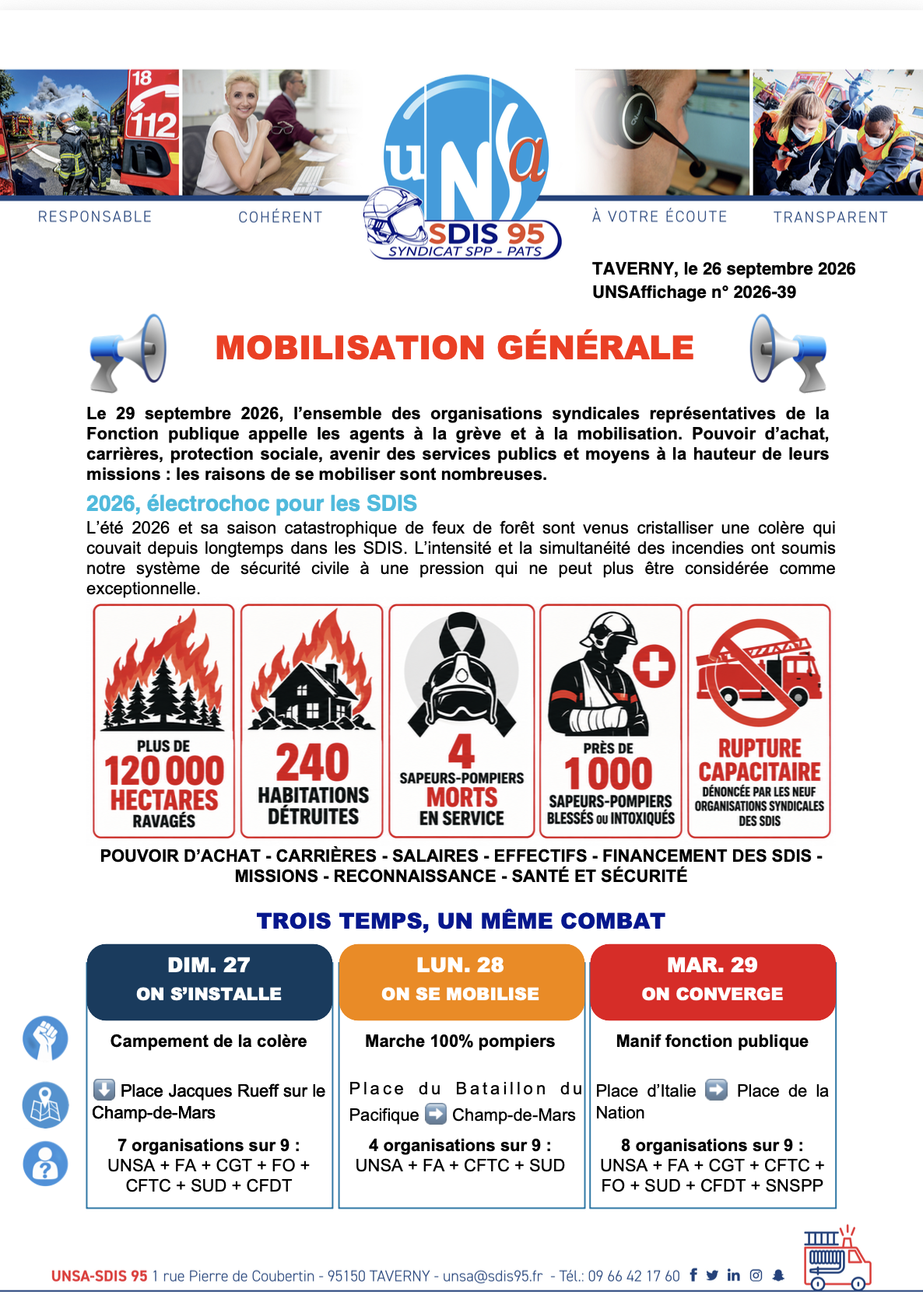 Mobilisation Générale le 27, 28 et 29 Septembre 2026