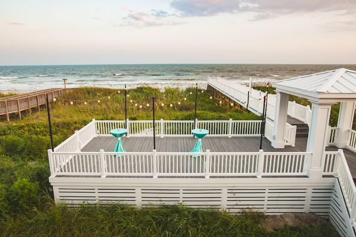 Ocean Isle Beach house oceanfront deck with scenic sea view