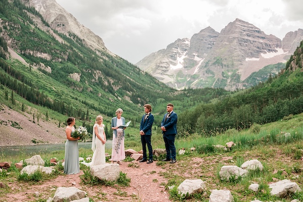 An affordable wedding ceremony venue in front of the Maroon Bells.
