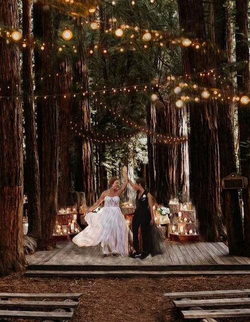 VRBO event barn on a wooded property with a clearing and rustic outbuilding for small weddings on Beaver Island