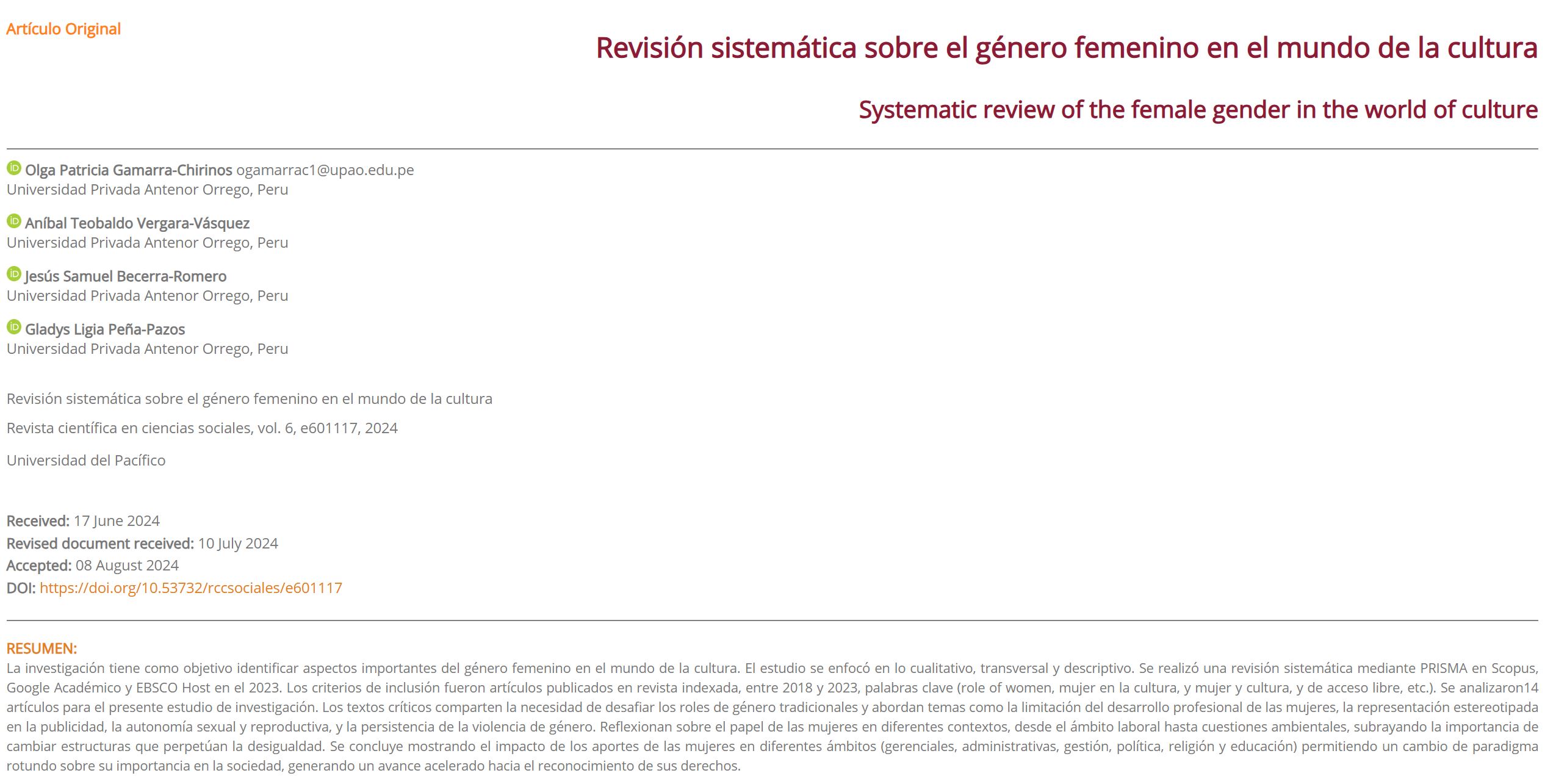 Imagen o logo de Revisión sistemática sobre el género femenino en el mundo de la cultura