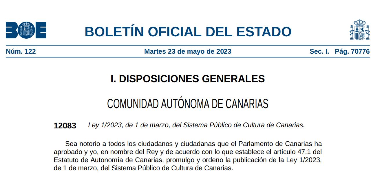 Imagen o logo de Ley 1/2023, de 1 de marzo, del Sistema Público de Cultura de Canarias 