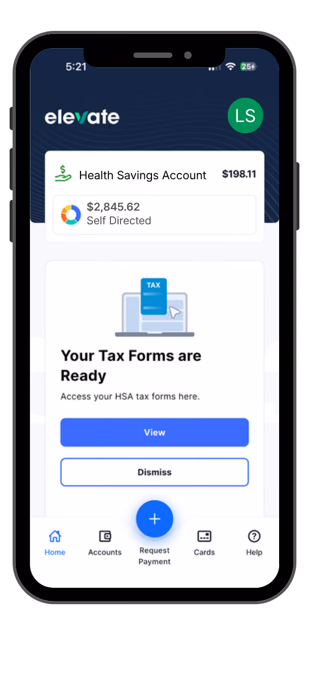mobile app screen showing HSA tax form