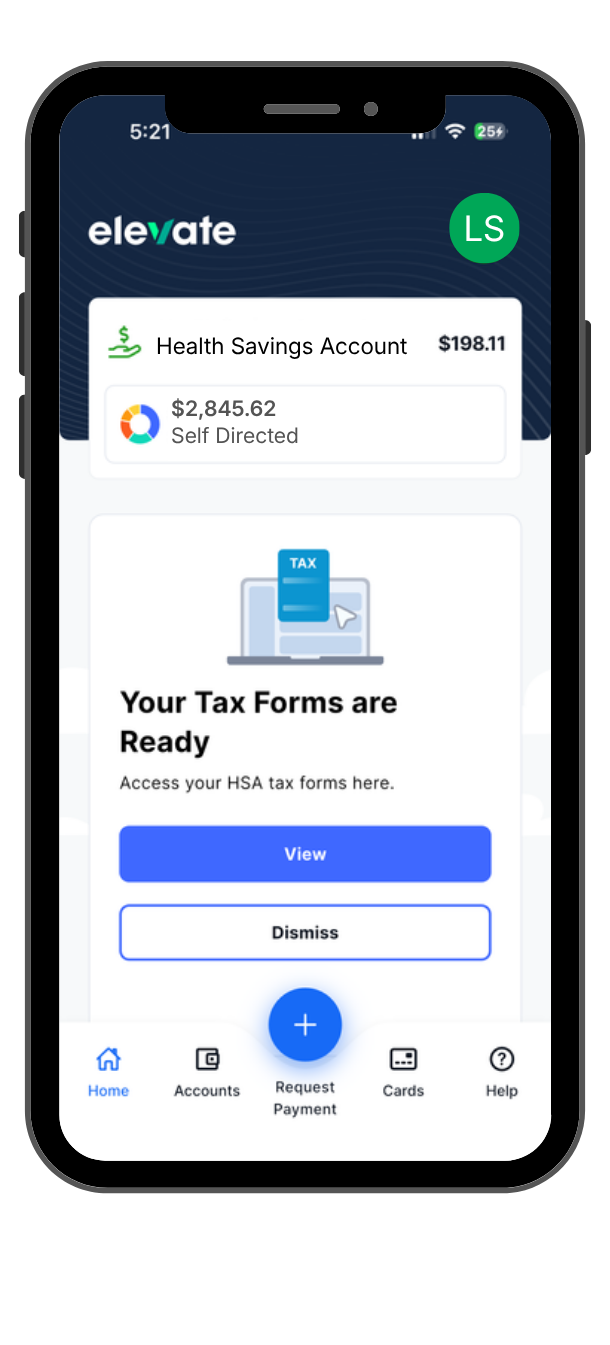 mobile app screen showing HSA tax form