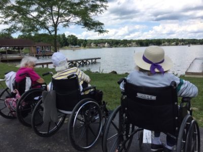 Three seniors fishing at Apple Valley Lake.