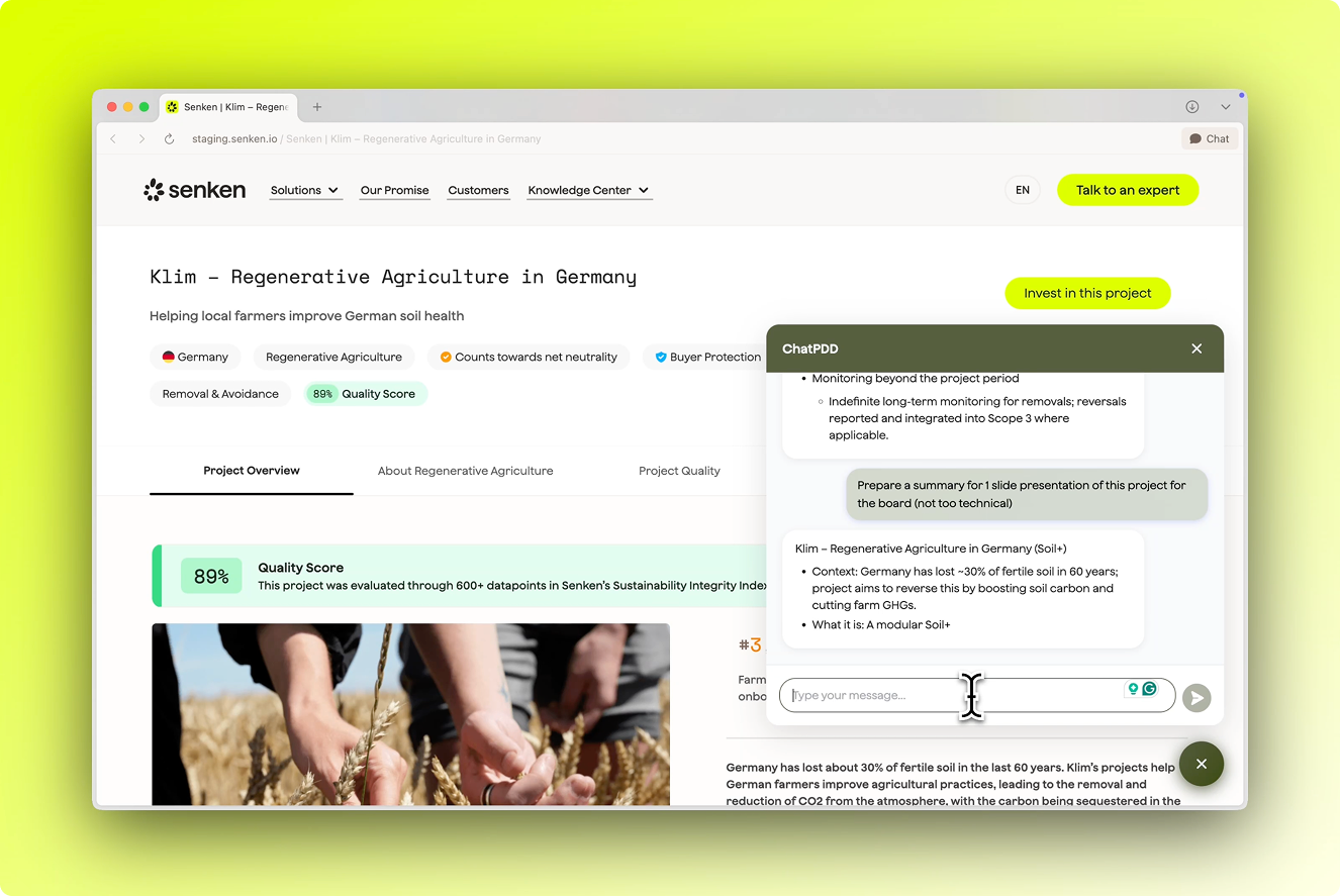 ChatPDD von Senken: Sofortige Antworten aus der Dokumentation zu Klimaschutzprojekten